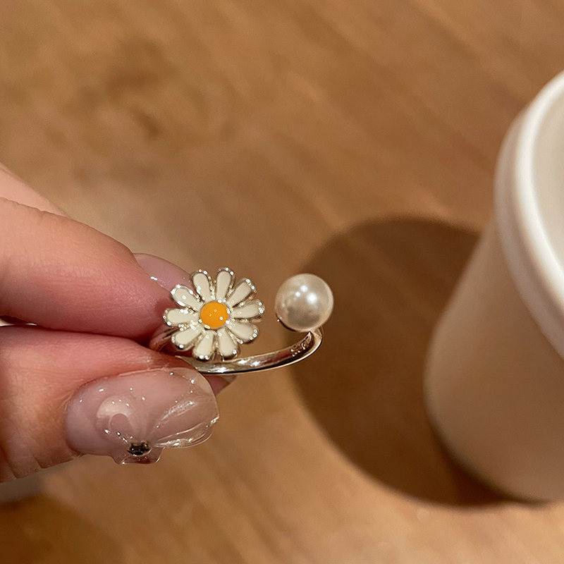 小雛菊花朵珍珠開口戒指
