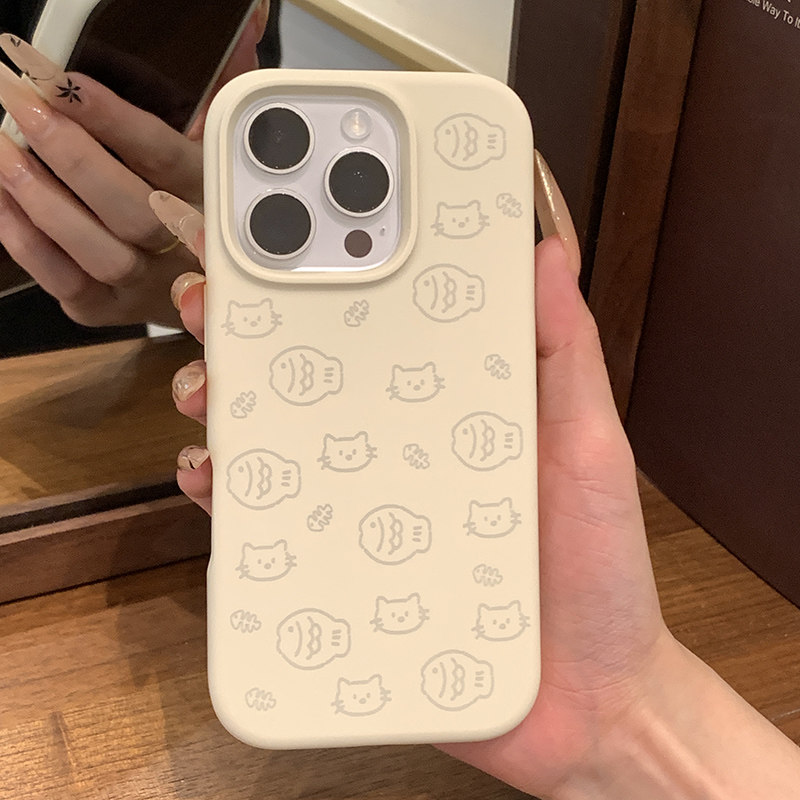 簡約線條小魚小貓手機保護殼