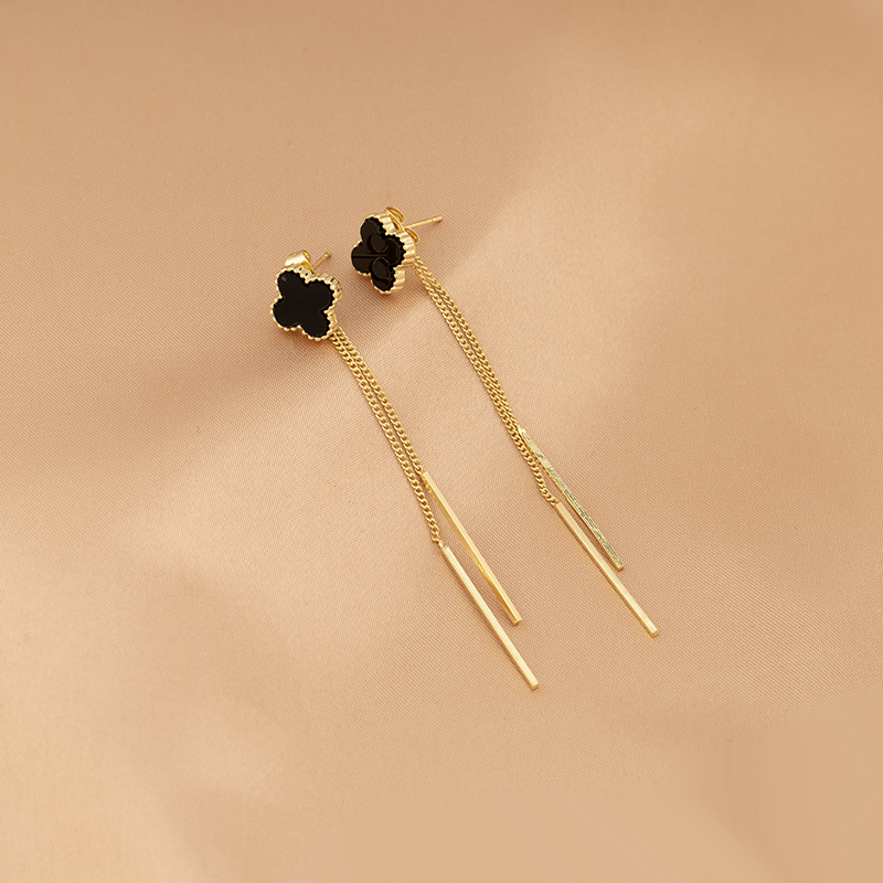 長款四葉草垂墜式耳環