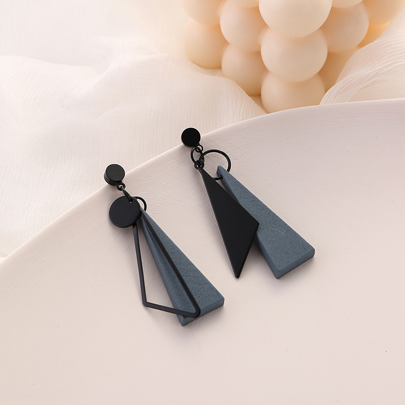 木質霧霾藍不對稱耳環