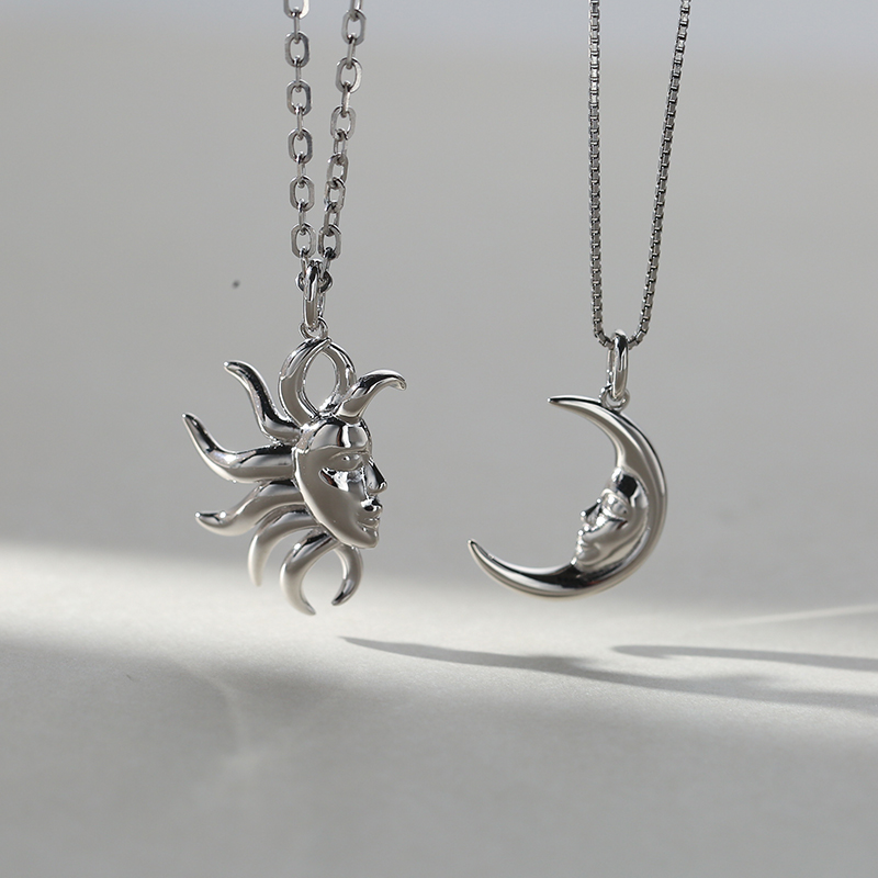 創意情侶款S925銀情侶項錬日月吊墜