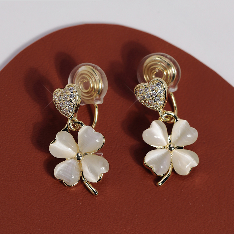 幸運貓眼石四葉草耳環