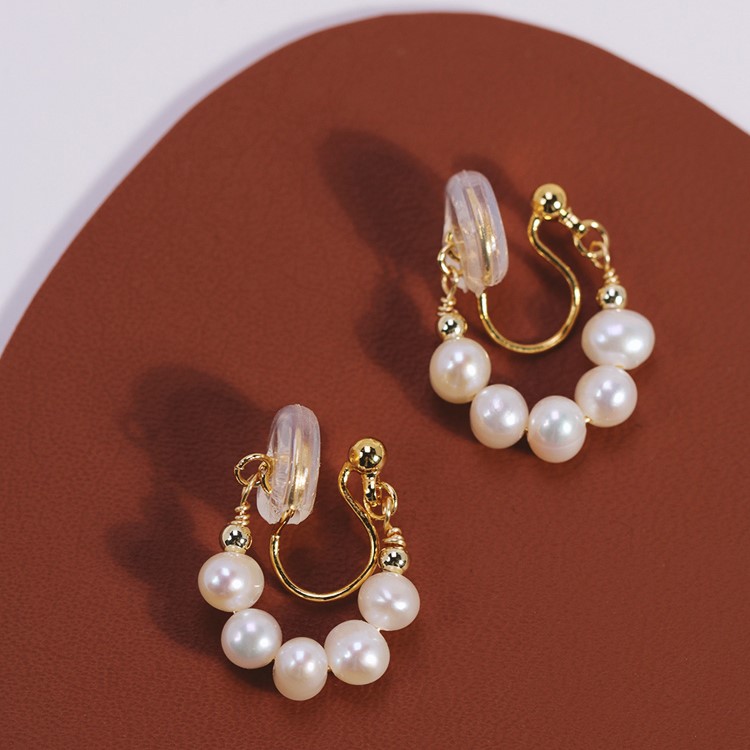 五顆珍珠貝珠無耳洞耳環