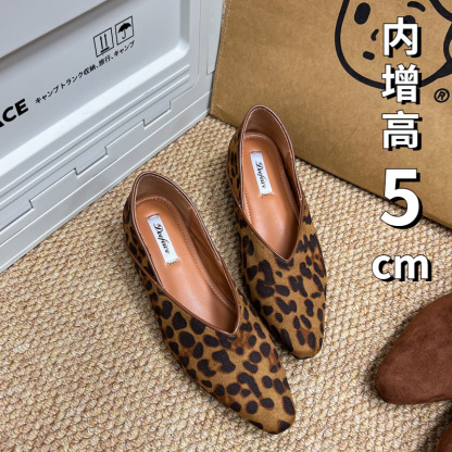 法式尖頭豹紋增高通勤平底鞋