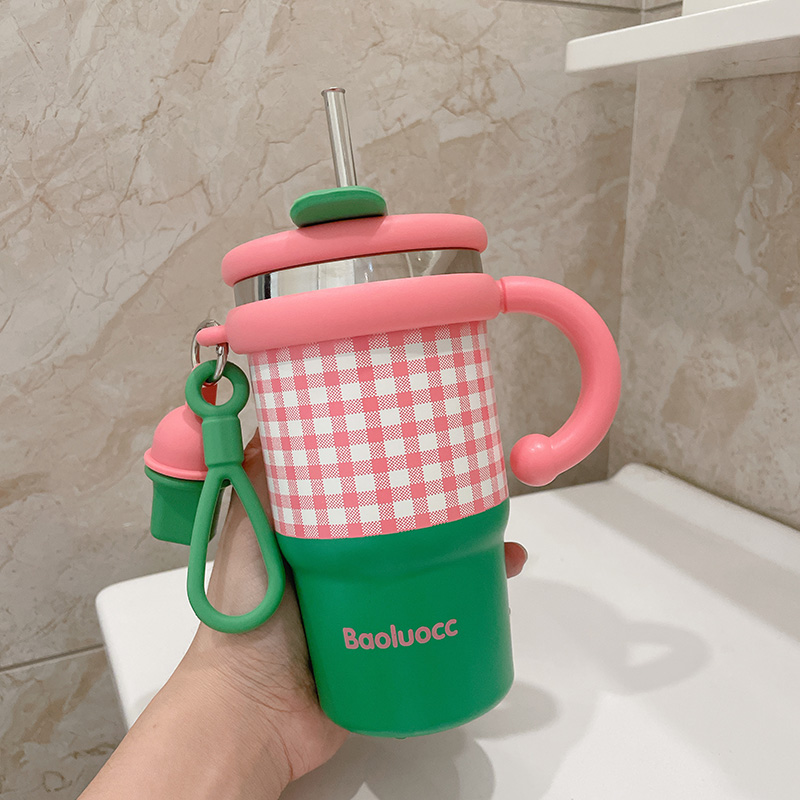 高顏值咖啡保溫杯 帶把手吸管隨行杯