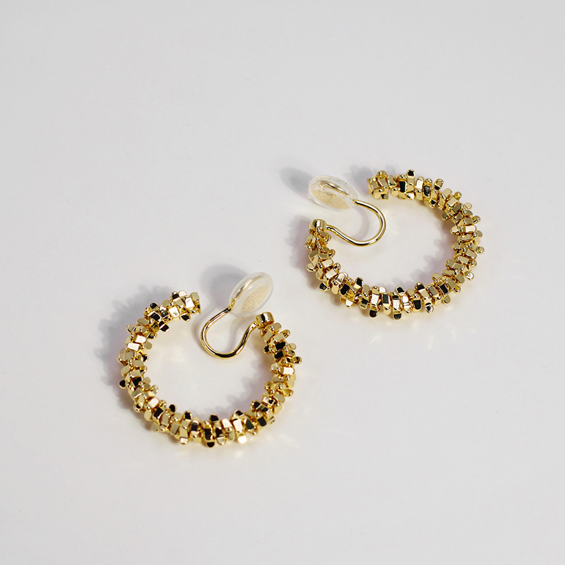 碎銀子多邊形耳圈夾式耳環