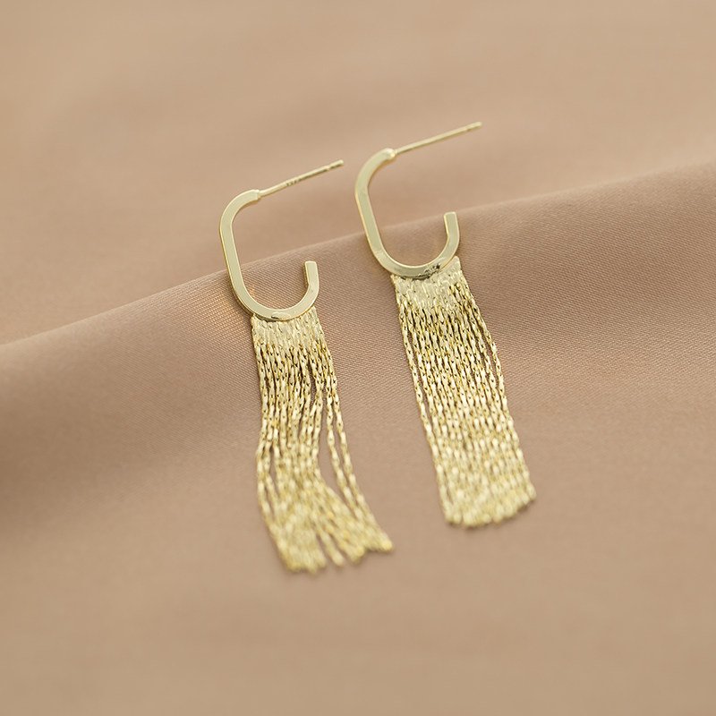 金色長款氣質百搭G字流蘇耳環