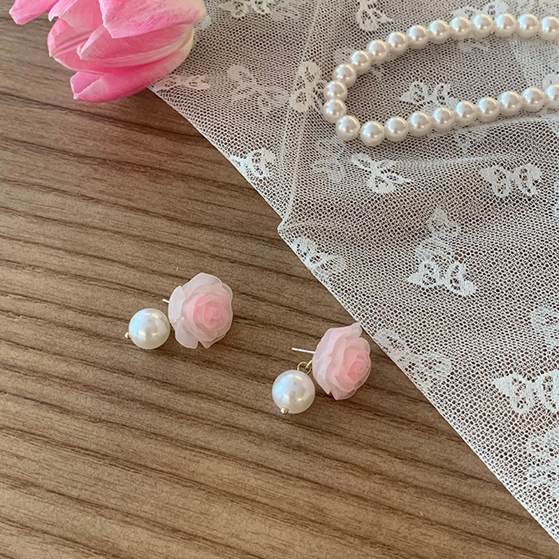 法式浪漫山茶花珍珠耳環