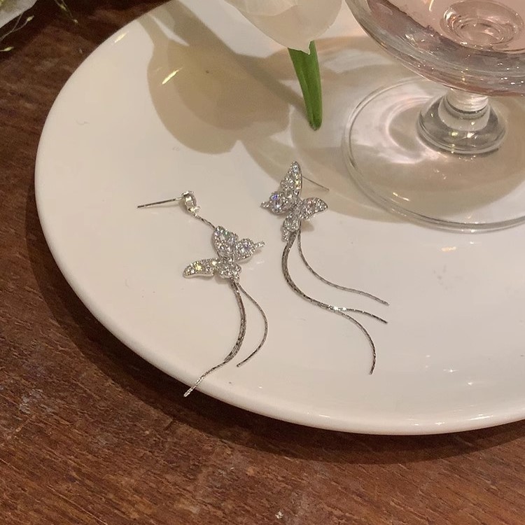 不規則氣質蝴蝶 流蘇耳環