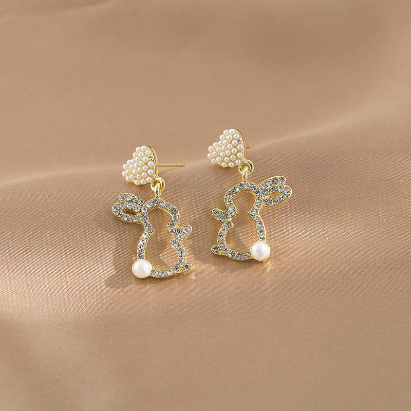 珍珠愛心可愛萌兔耳環