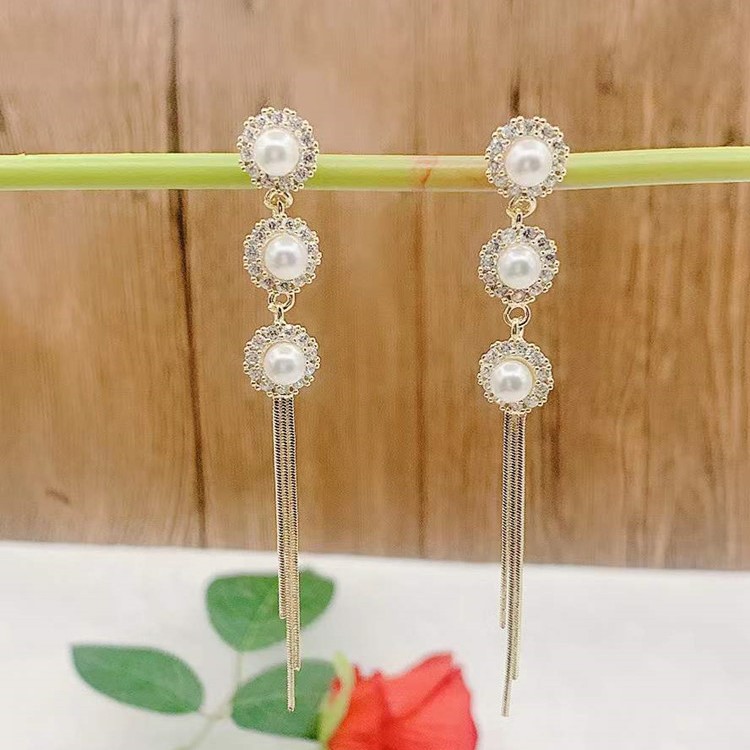 鑲鑽珍珠流蘇耳環 