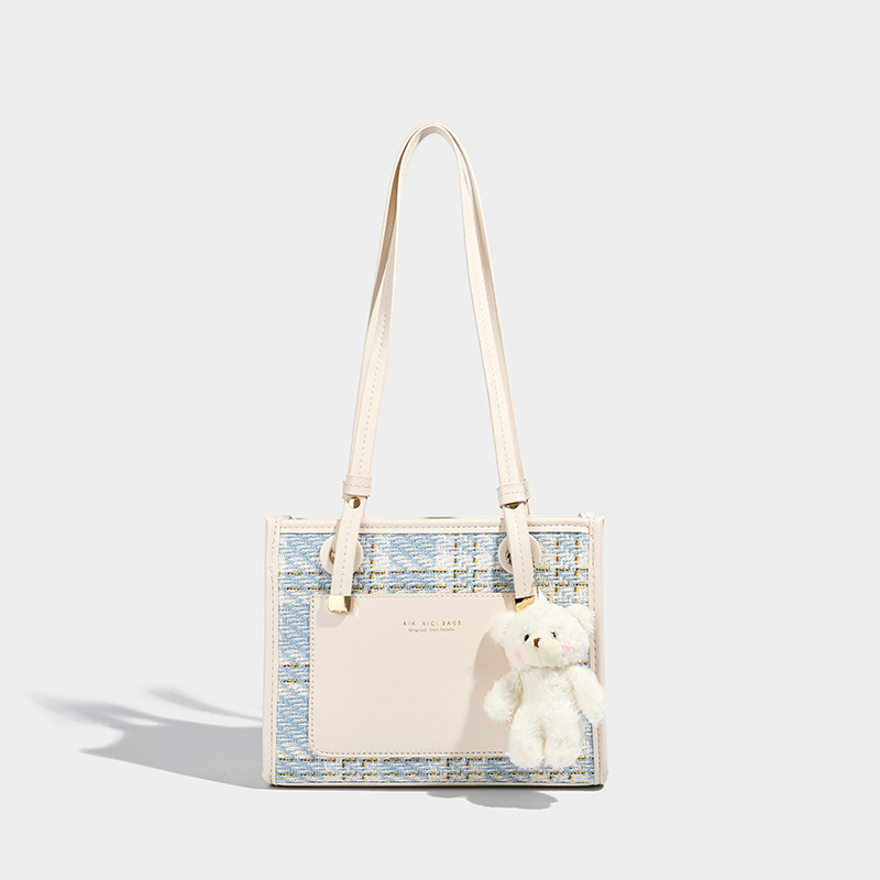 百搭拼色水桶包 托特包