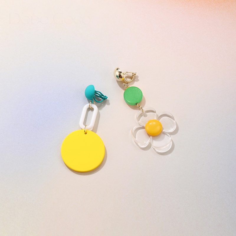 時尚花朵耳環夾式耳環