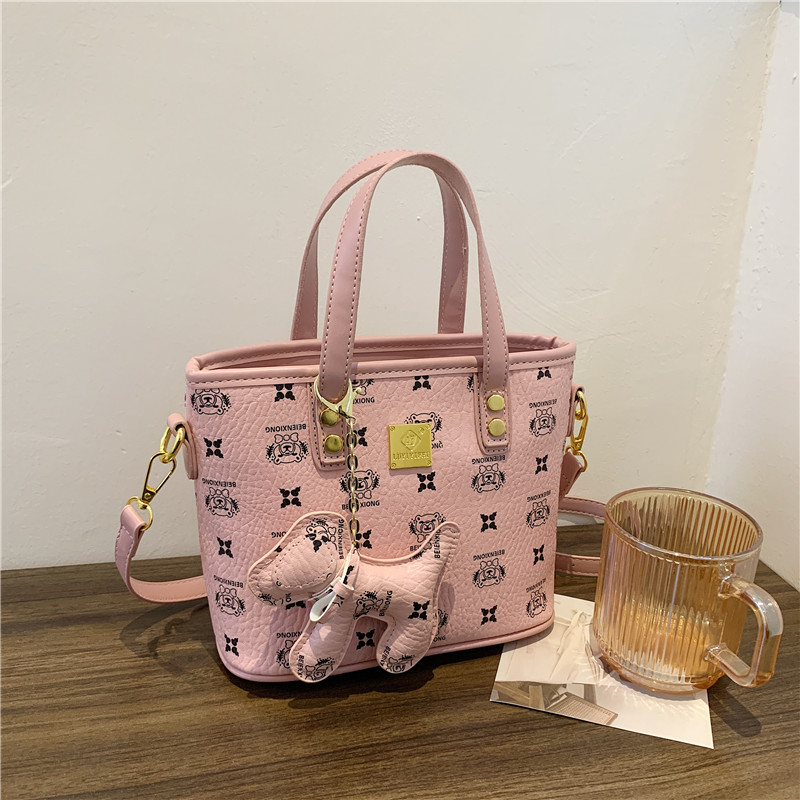 復古印花單件斜跨手提水桶包