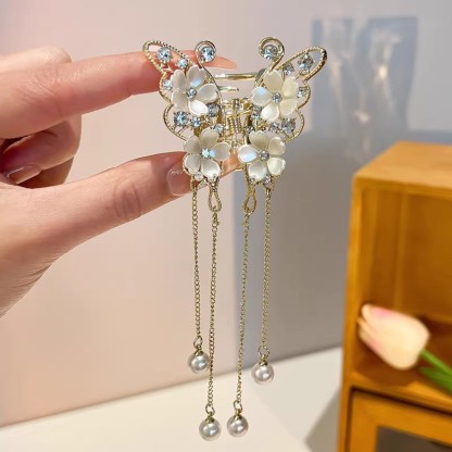 鬱金香珍珠流蘇髮夾