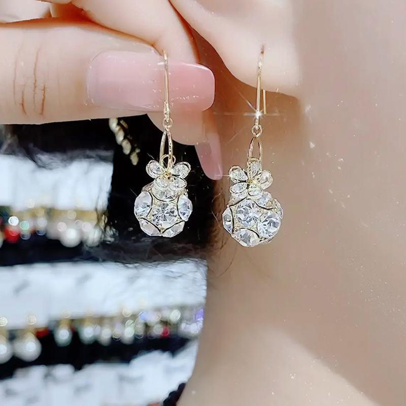 紫色鑽球花朵耳環