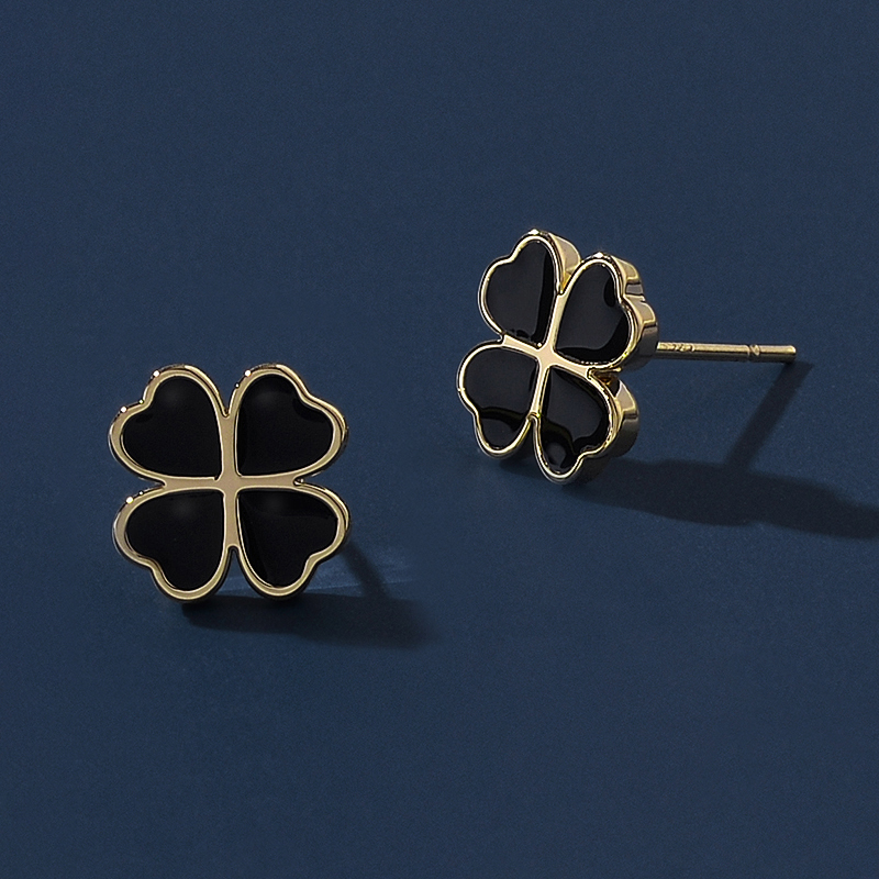 純銀針紅色四葉草耳環