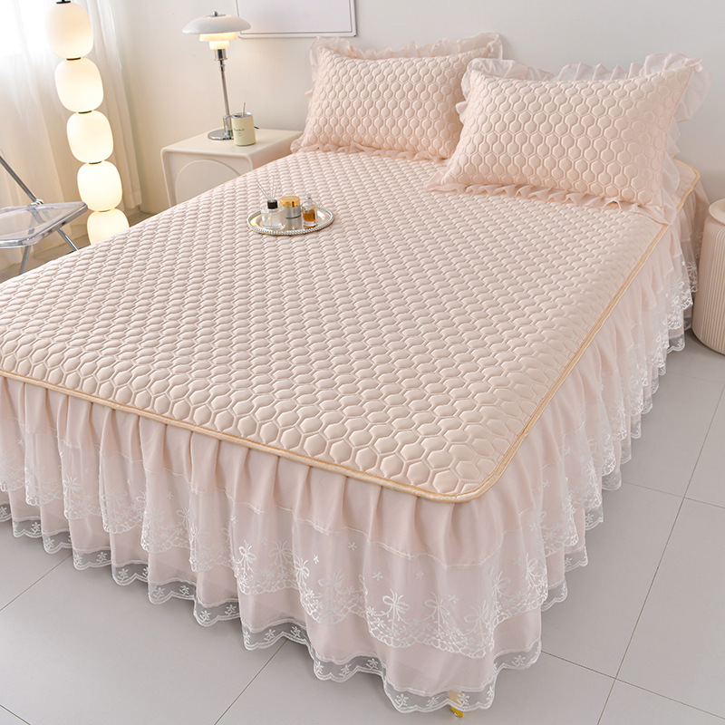 泰國天然乳膠涼席三件組 床裙防滑加厚款 可機洗 冰絲軟席 可折疊 涼感面料