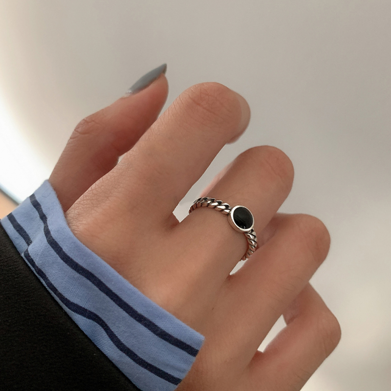 交叉S925純銀戒指 黑色開口戒指