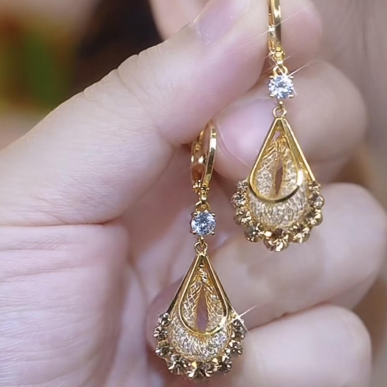 輕奢紫色水晶水滴耳環項錬