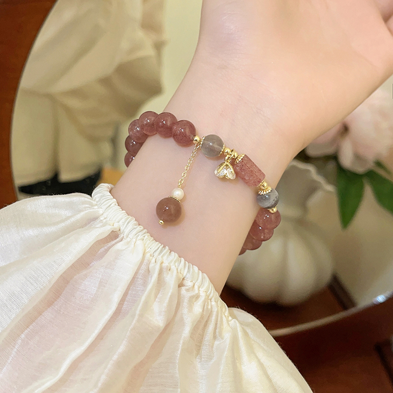 雙層茶晶水晶串珠手錬 疊戴手錬