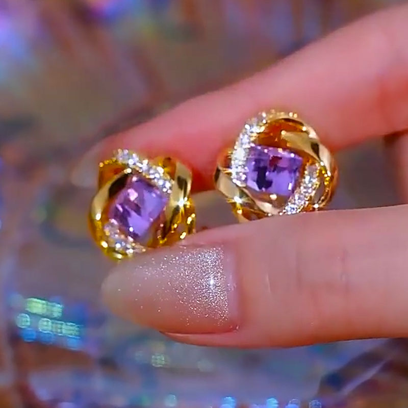 新款纏繞方形鋯石耳環