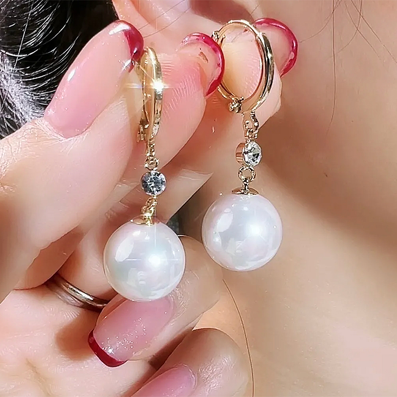 紅豆珍珠設計感紅色閃鑽耳環