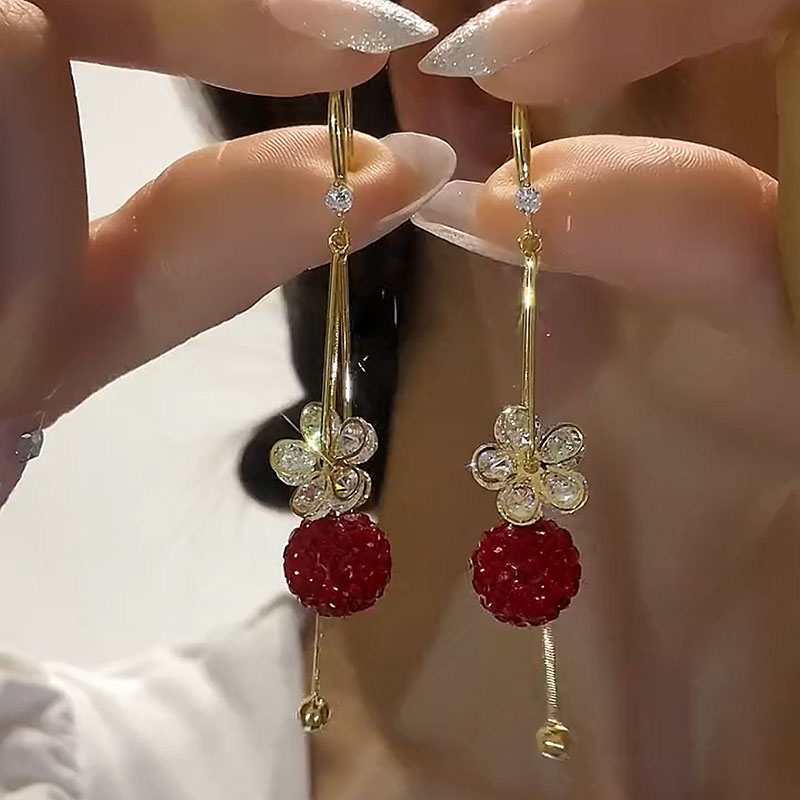 超仙紅色貓眼石流蘇耳環