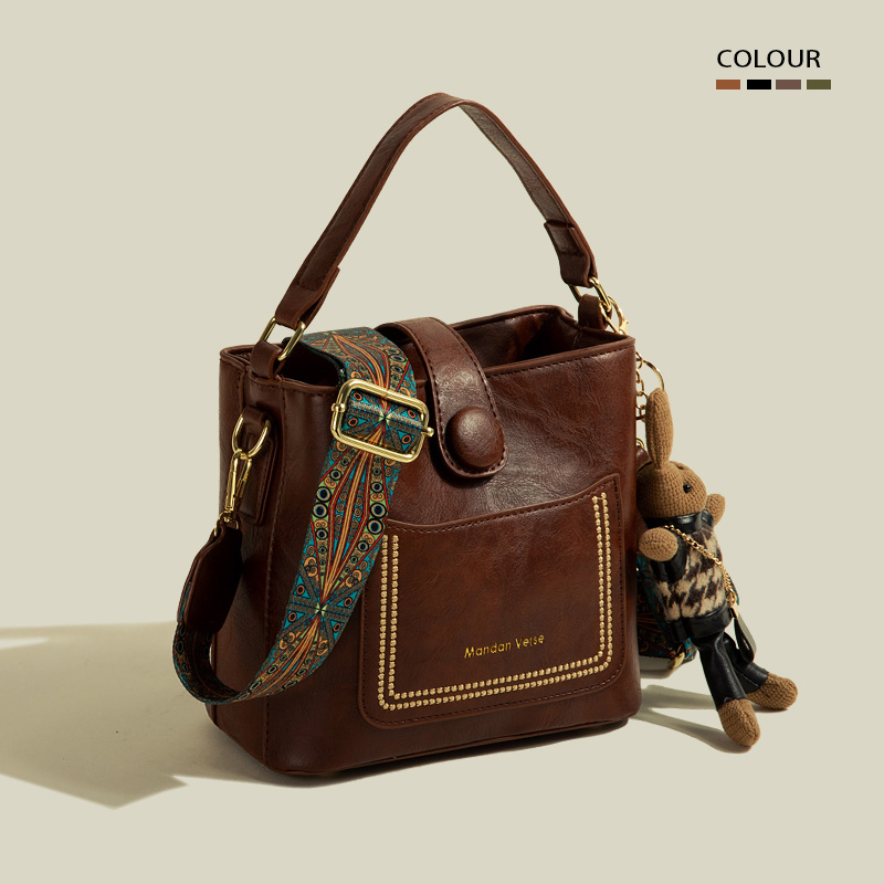 復古質感斜肩時尚水桶包