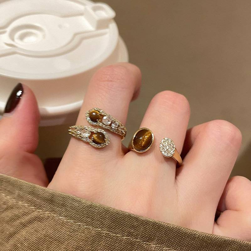 復古美拉德虎眼石開口戒指