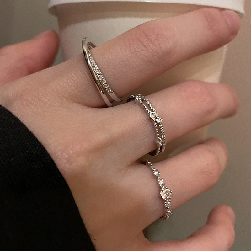 素圈鋯石戒指疊戴三件組