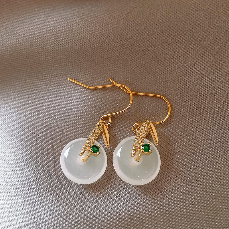 新中式四葉草竹葉鋯石耳環