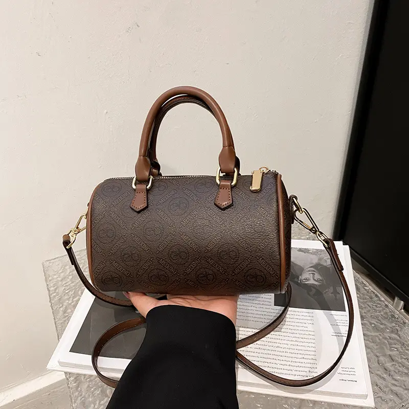 棕色印花手提枕頭包經典休閒單肩斜挎包