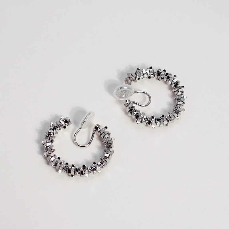 碎銀子多邊形耳圈夾式耳環