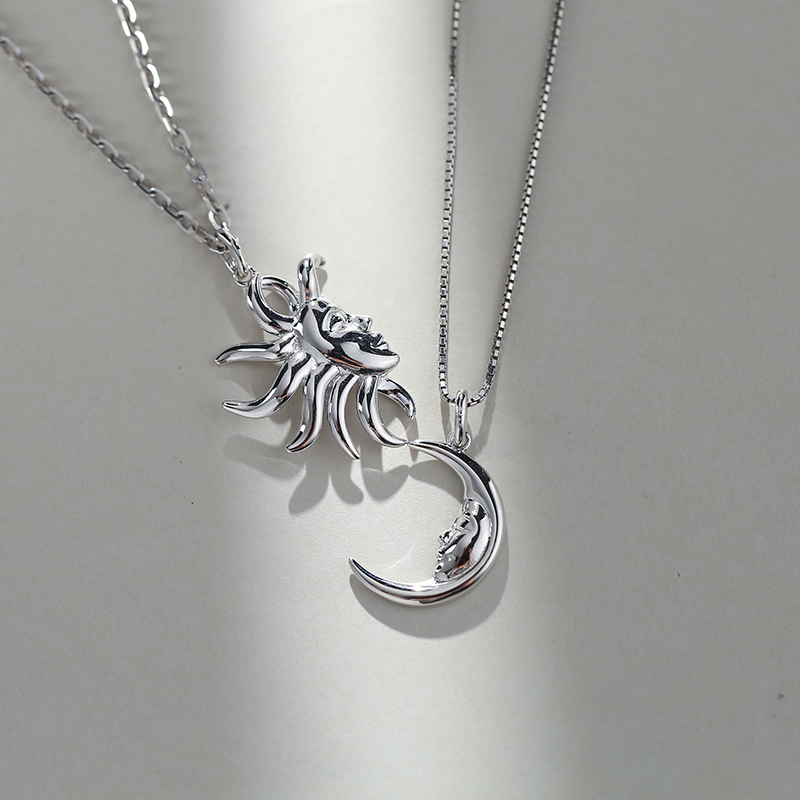 創意情侶款S925銀情侶項錬日月吊墜