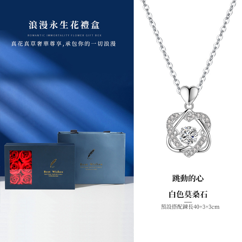 跳動的心 藍色鋯石純銀項錬