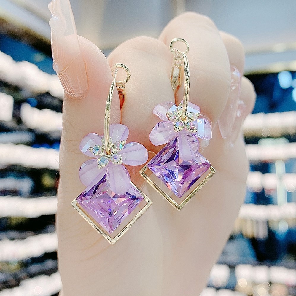 S925水晶紫色鋯石耳環