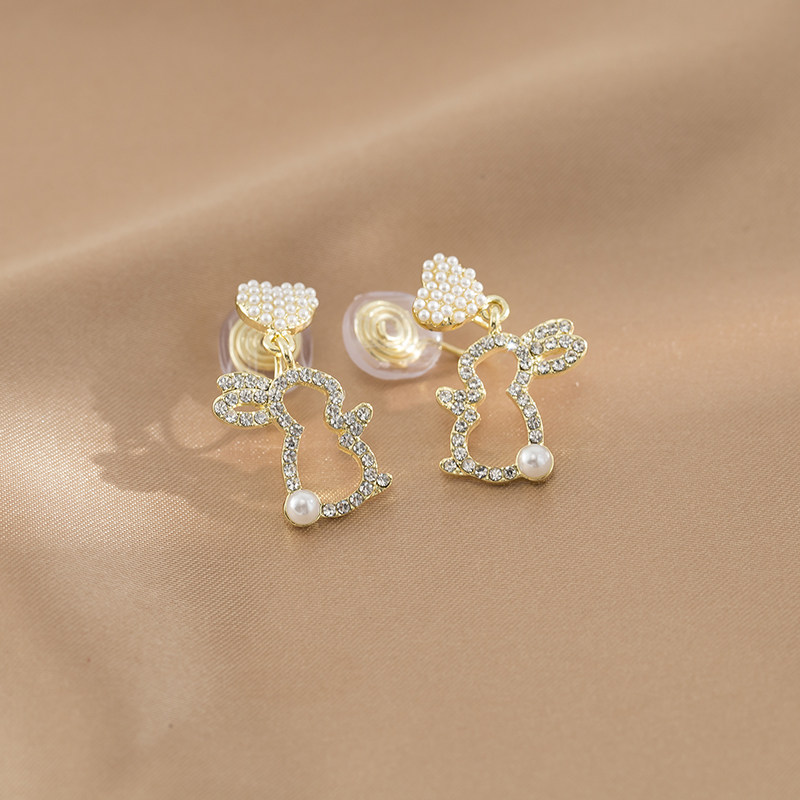 珍珠愛心可愛萌兔耳環