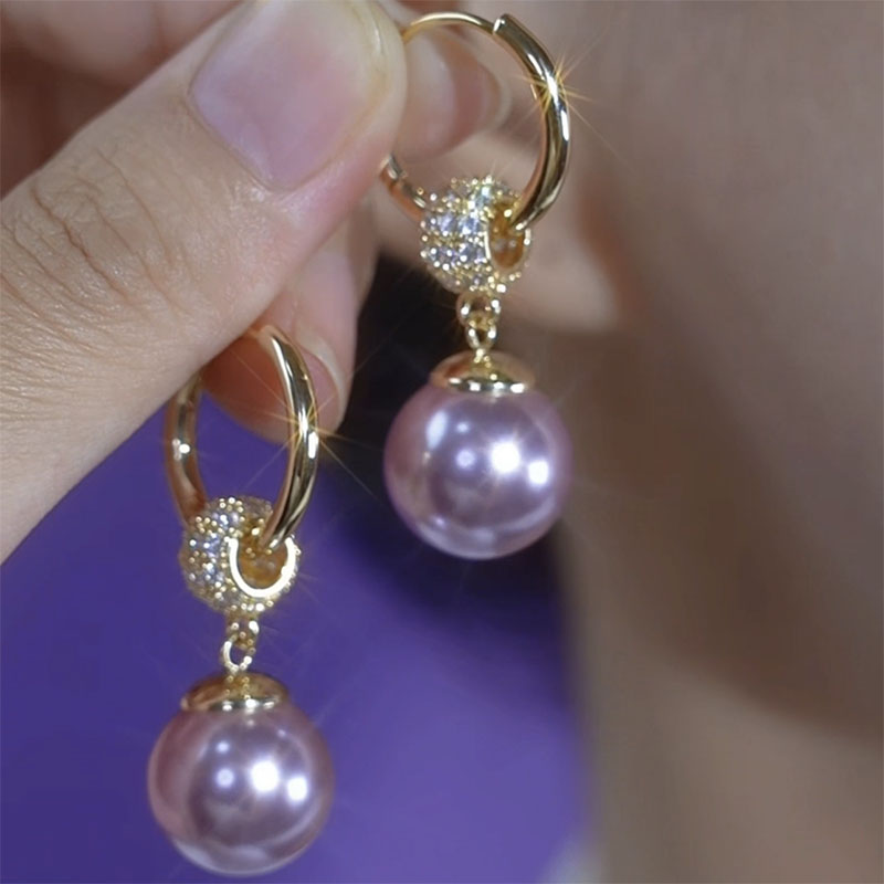 滿鑽香檳色珍珠耳環