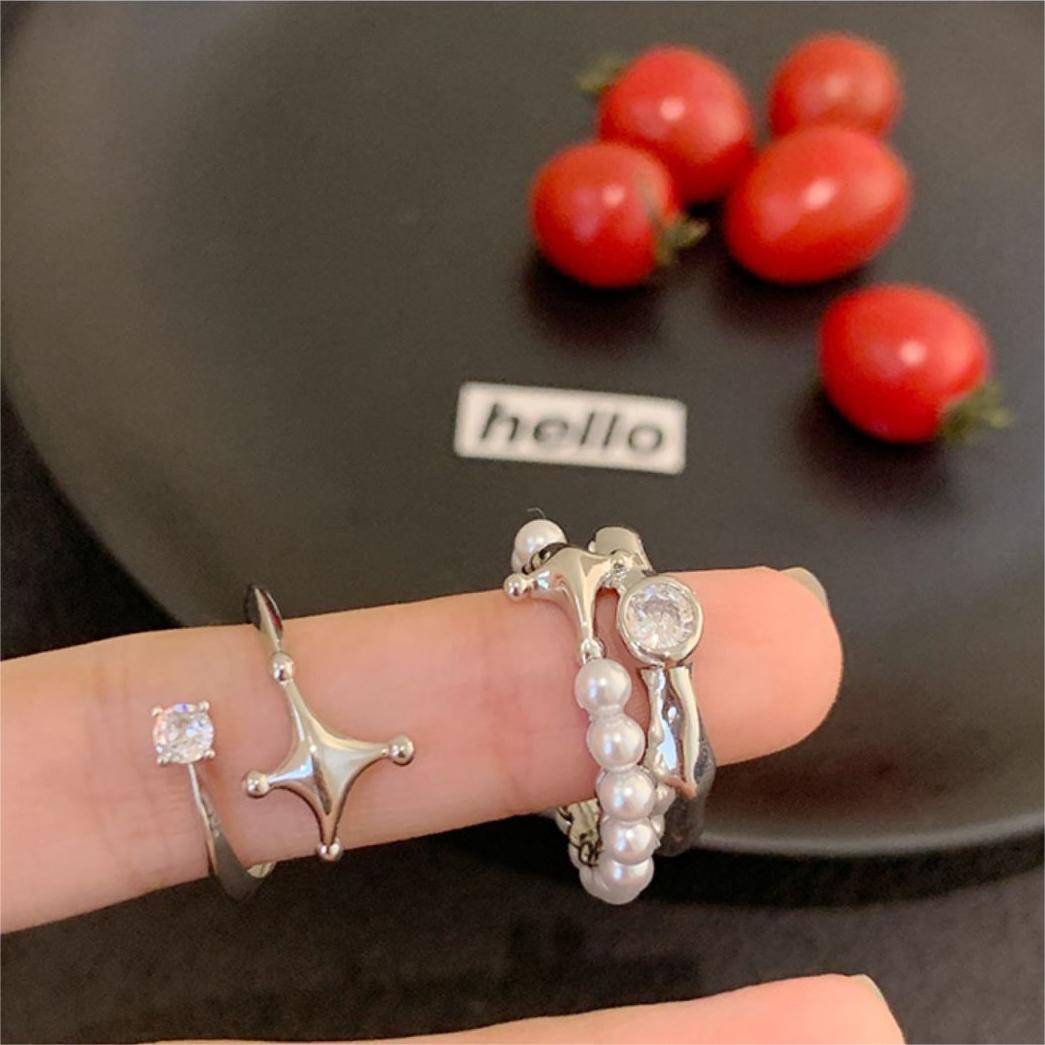 珍珠帶鑽流星戒指兩件套