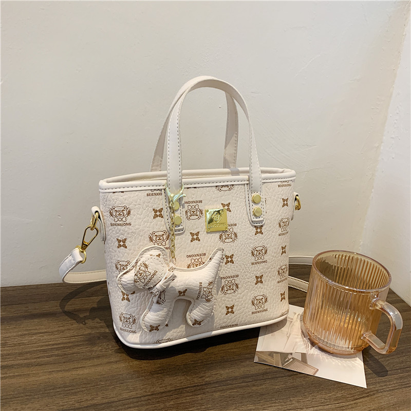 復古印花單件斜跨手提水桶包