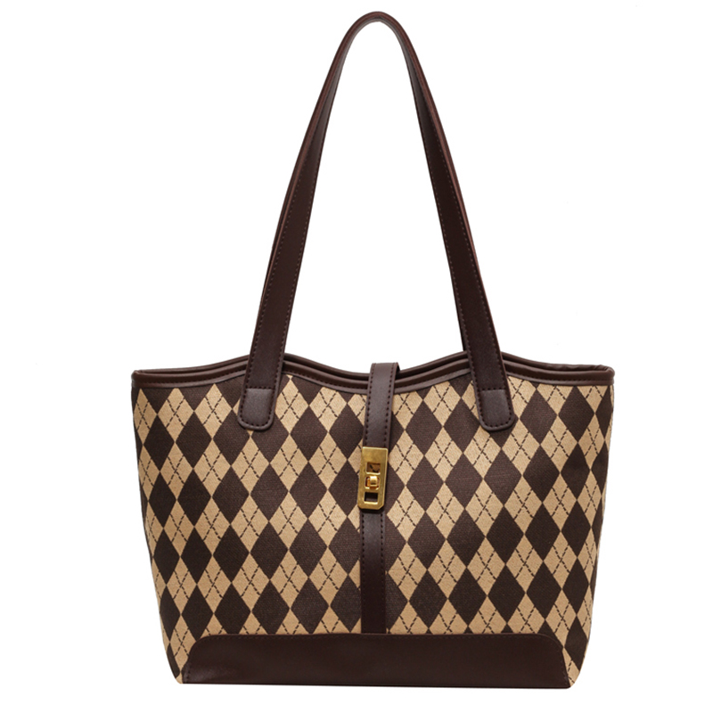 大容量質感菱格 通勤托特包