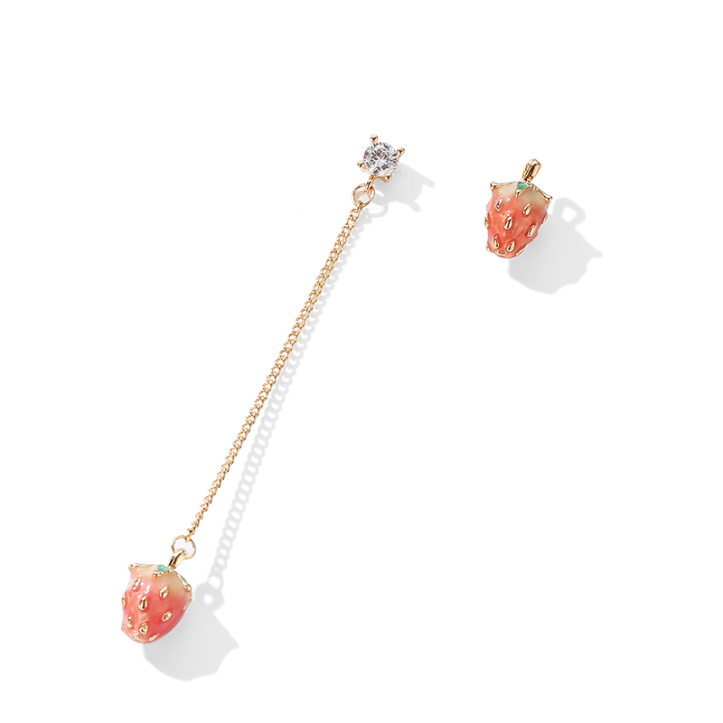 可愛草莓 長款不對稱設計耳環