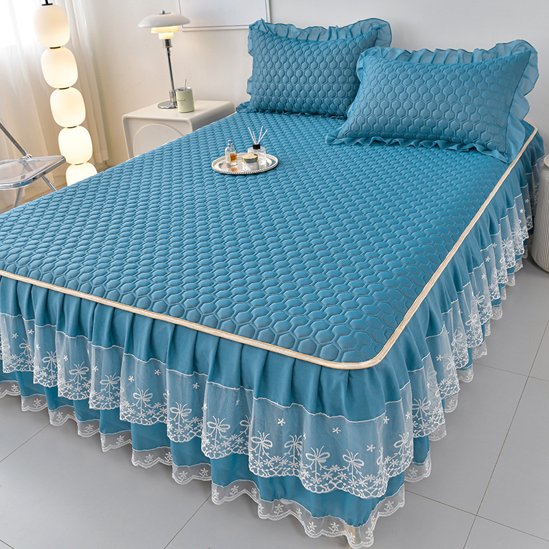 泰國天然乳膠涼席三件組 床裙防滑加厚款 可機洗 冰絲軟席 可折疊 涼感面料