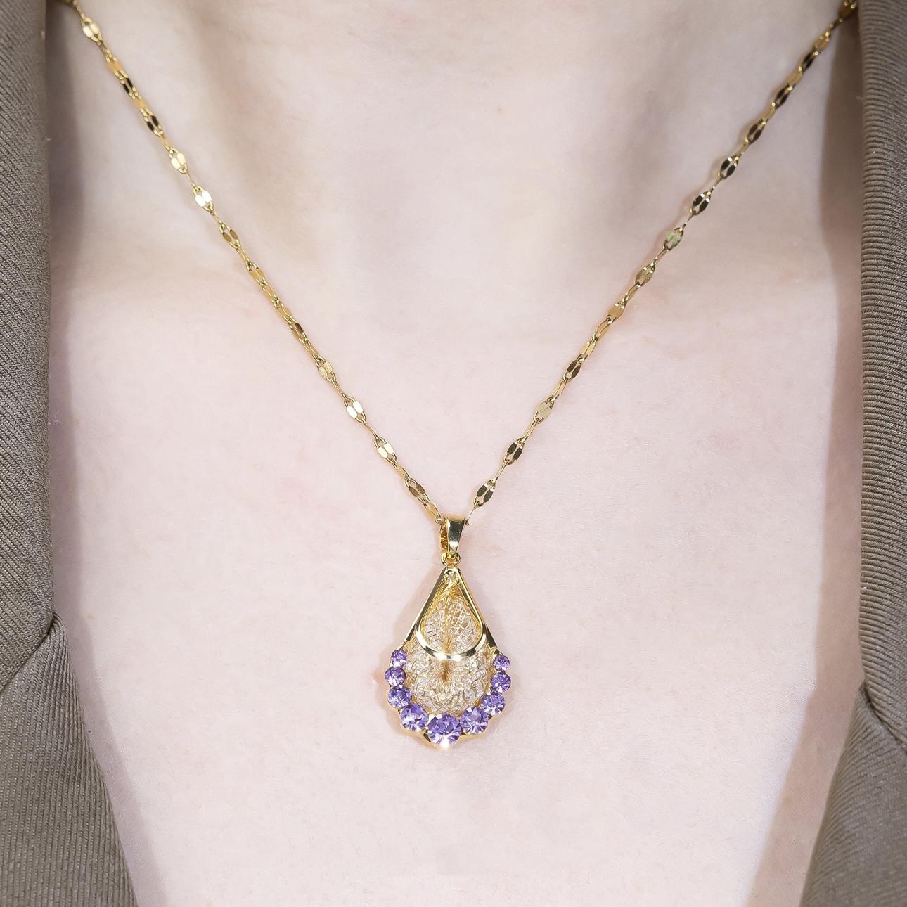 輕奢紫色水晶水滴耳環項錬