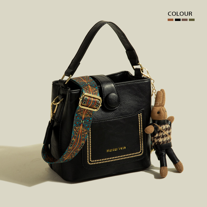 復古質感斜肩時尚水桶包