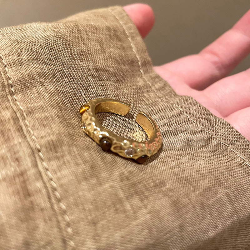 復古美拉德虎眼石開口戒指