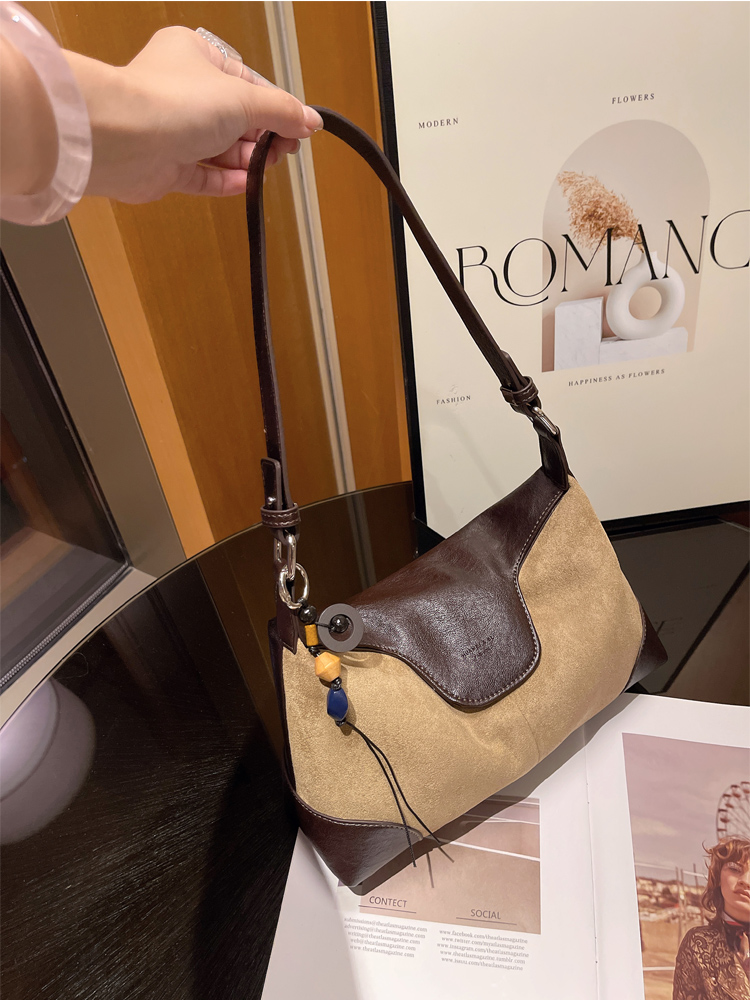 復古磨砂牛皮腋下包 通勤百搭斜肩包