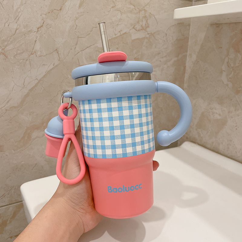 高顏值咖啡保溫杯 帶把手吸管隨行杯