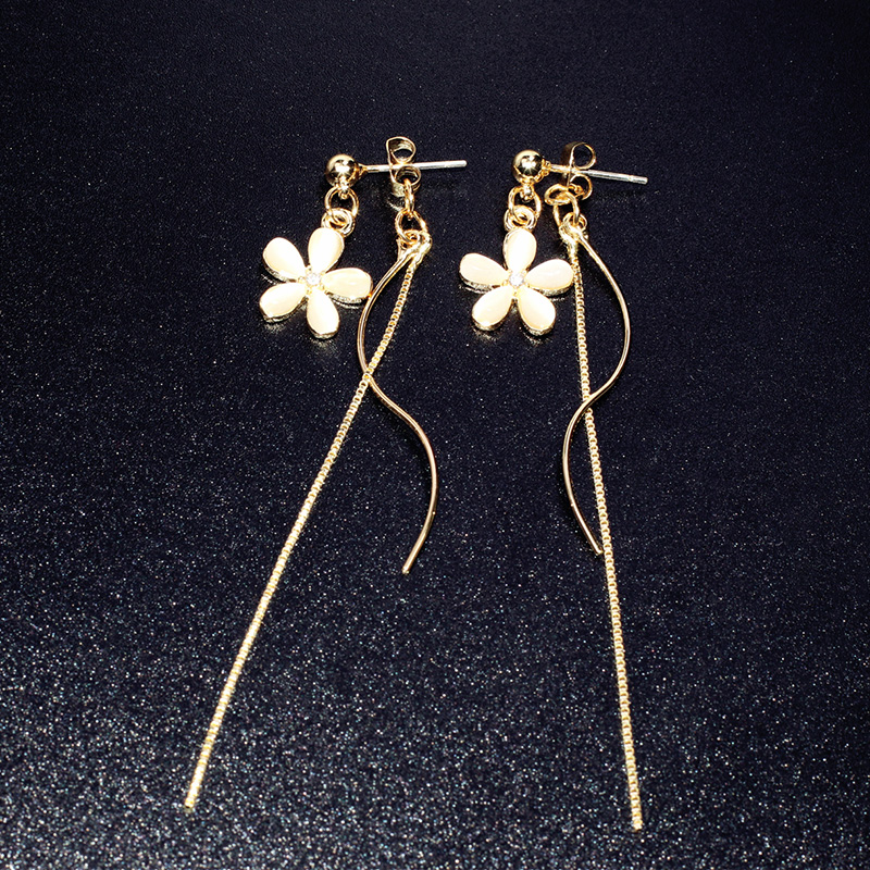 氣質貓眼石花朵流蘇耳環